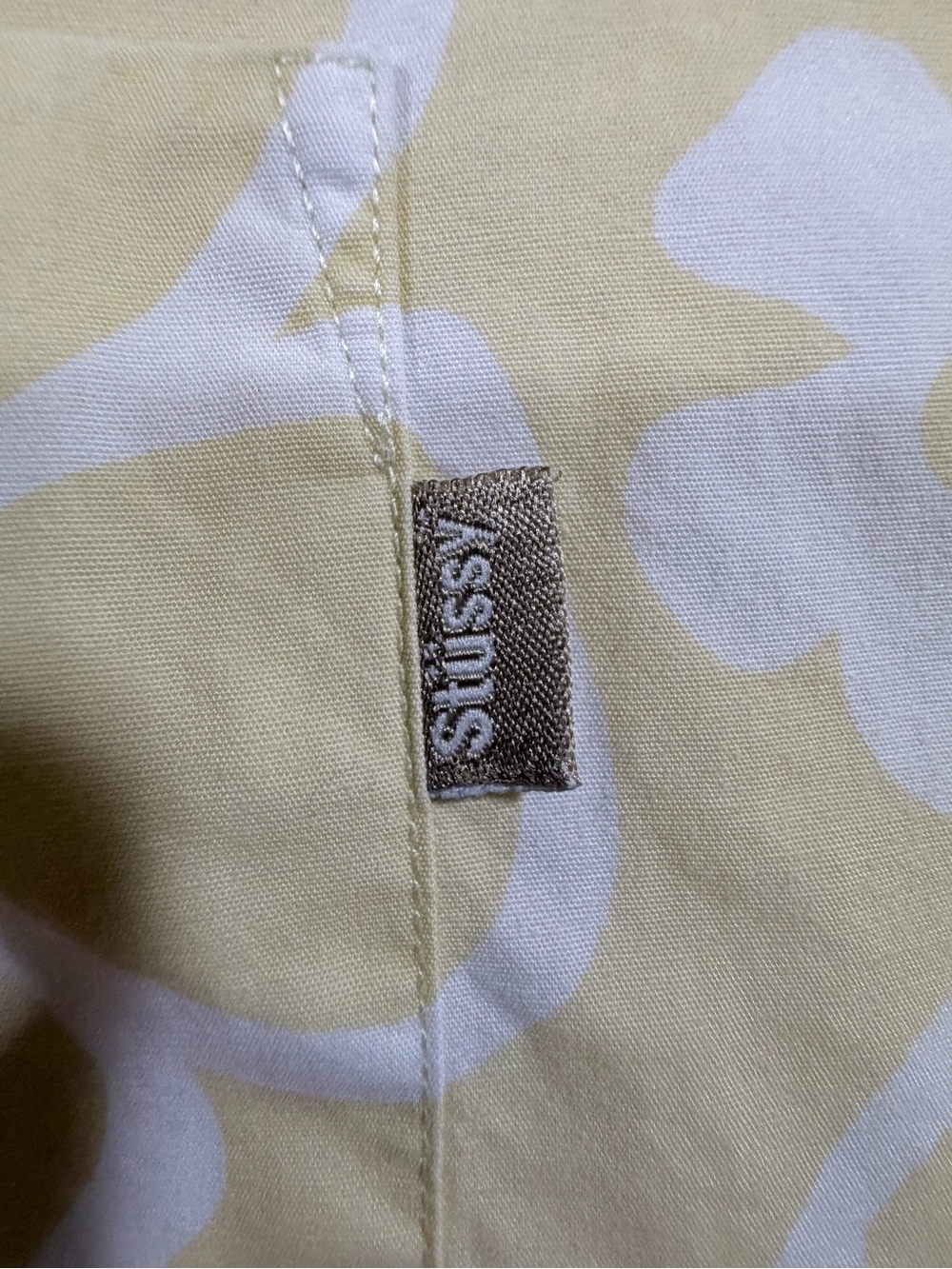 Vintage NOS Stussy “Back Flip” Yellow White Floral Striped Cotton Button-Up Sz L - Picture 5 of 11